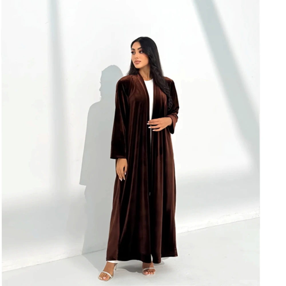 Abaya 2025 France Spring Ramadan Eid Open Floral Purple Kimono Vtement Femme Musulmane Velvet Abaya