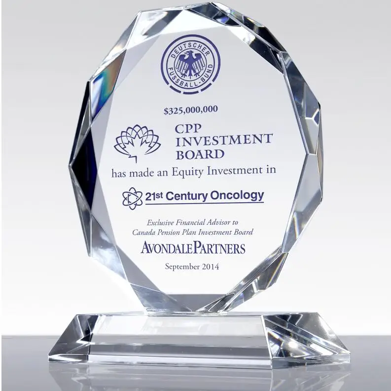 New Design Cheapest Octagon Diamond Shape Glass Crystal Award for Authorization Medal