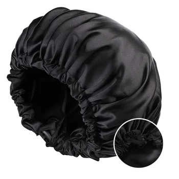 Baoli Wholesale Custom Logo Satin Silk Braid Bonnets for Women Designer Double-layer adjustable Waterproof Hair Wrap Shower Cap