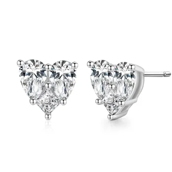 2023 Fashion 925 Sterling Silver Cubic Zirconia Heart Shape Women Stud Earrings