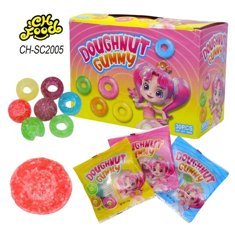 New Hot Wholesale Sour Colorful Mini Sugar Coated Doughnut Shape Gummy Jelly Candy Sweets OEM China Candy for Kids