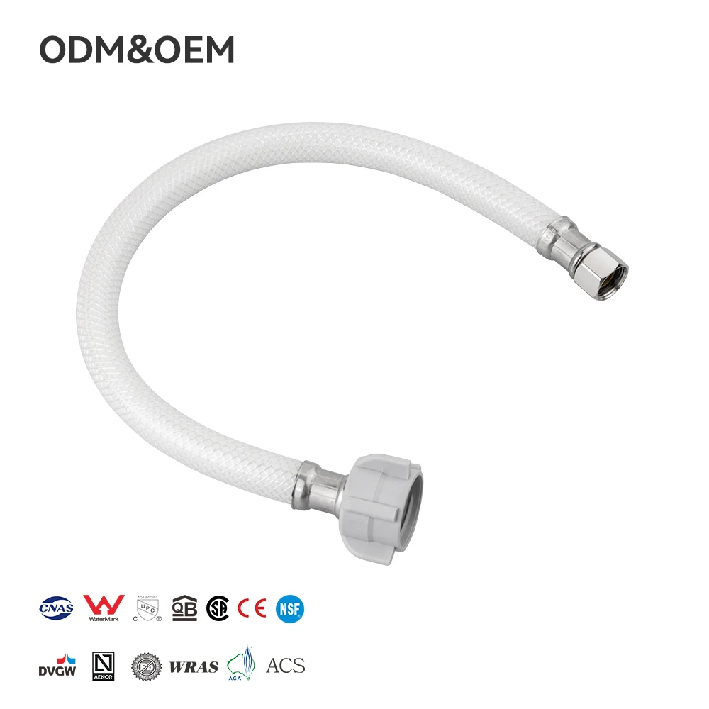 Modern, tartós, jó minőségű robbanásbiztos, fehér retikulált PVC-s fonott, szaniter WC rugalmas gumicsatlakozó tömlő