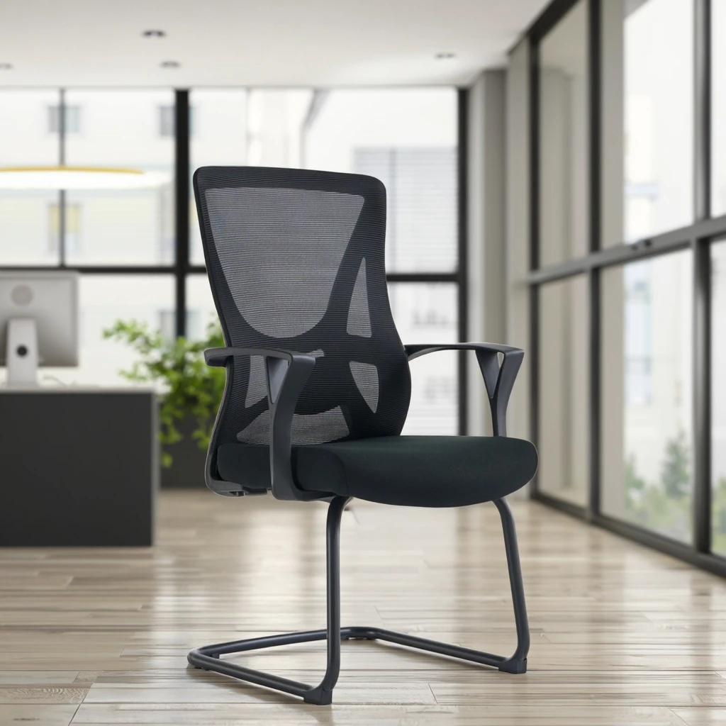 White Arched Base Minimalist Chair Integrated Lumbar Support Economy Office Home Seating 3