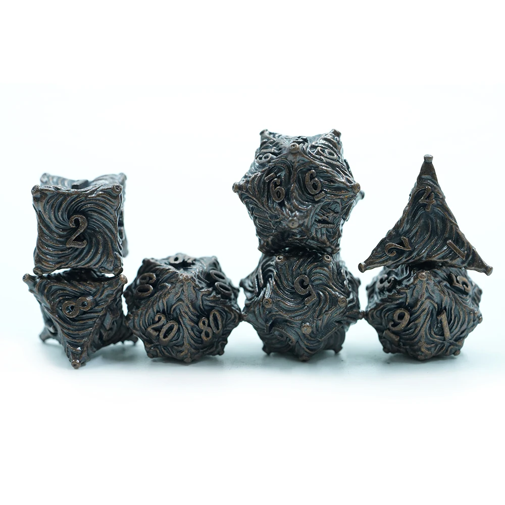 7-deler Polyedrisk Dungeons and Dragons RPG Terningssett Svart Kobberstripe Metall for DND Spill