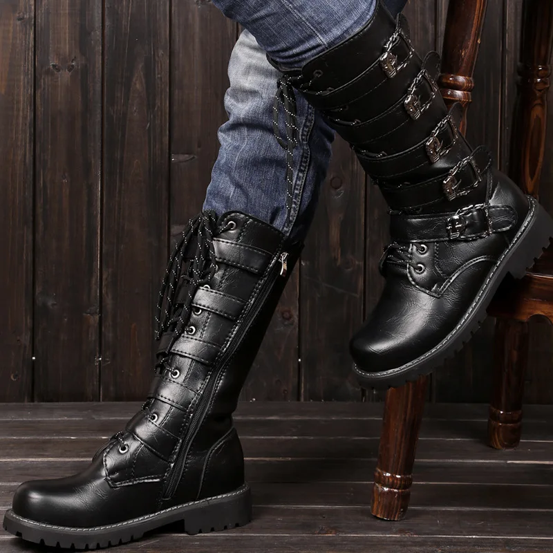 Shop Custom Logo Punk Style Gothic Belt Men's Leather Boots