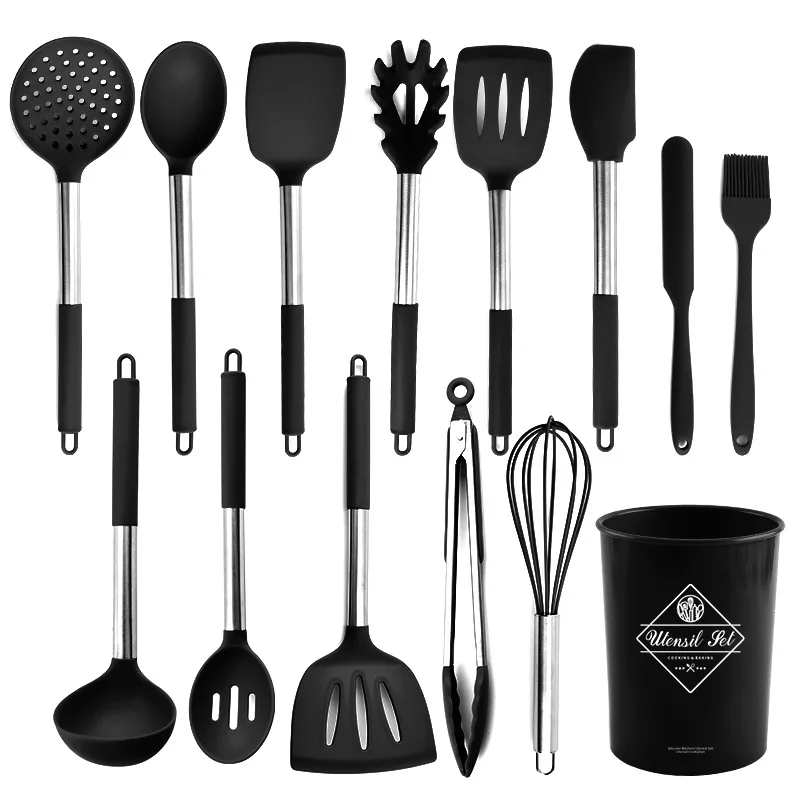 Silicone Cooking Utensil Kitchen Set 13 Pieces Rubber Utensil Tool with Spatula Holder Spoon Turner Tongs