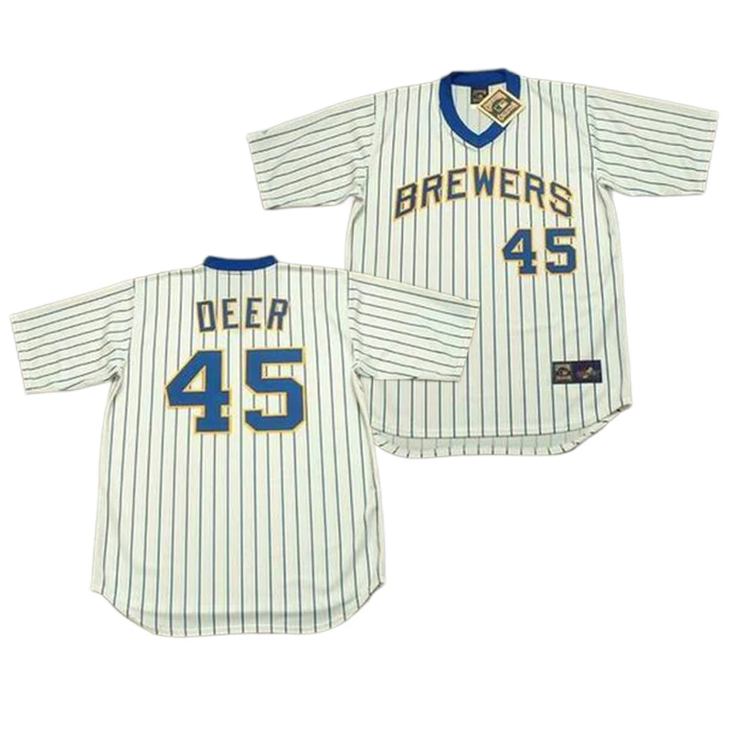 Wholesale Men's Milwaukee Brewers 30 Moose Haas 44 Hank Aaron 45 Rob Deer  50 Pet e Vuckovich Throwback Baseball Jersey Stitched S-5xl From  m.