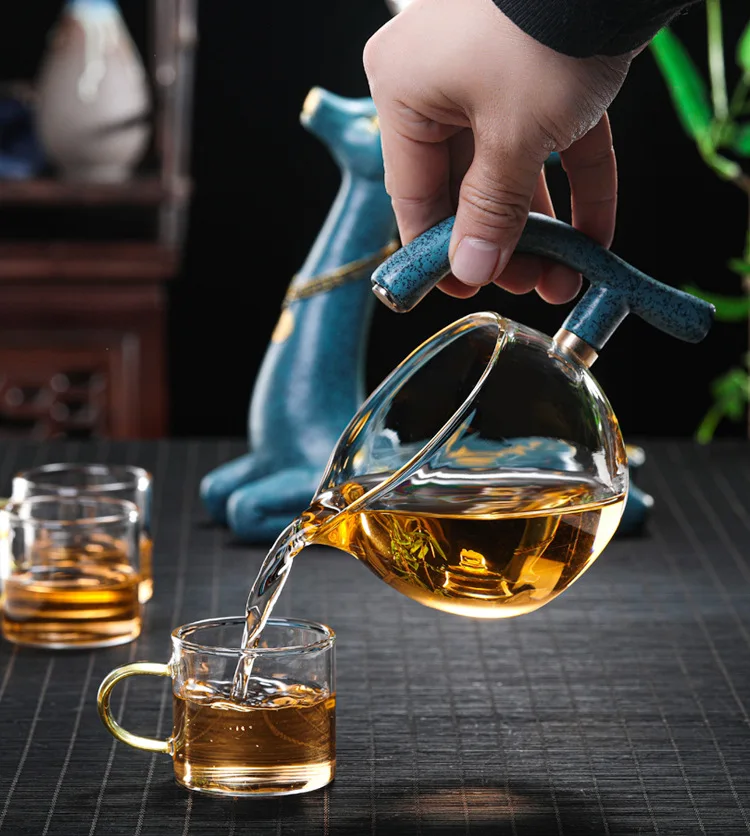 Ensemble Thé Semi-Automatique Magnétique En Verre Borosilicate 300ml + 460ml - Style Kung Fu