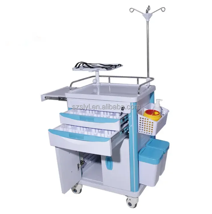 ABS Emergency Cart  Medical Emergency Trolley Caters With Big Drawers
