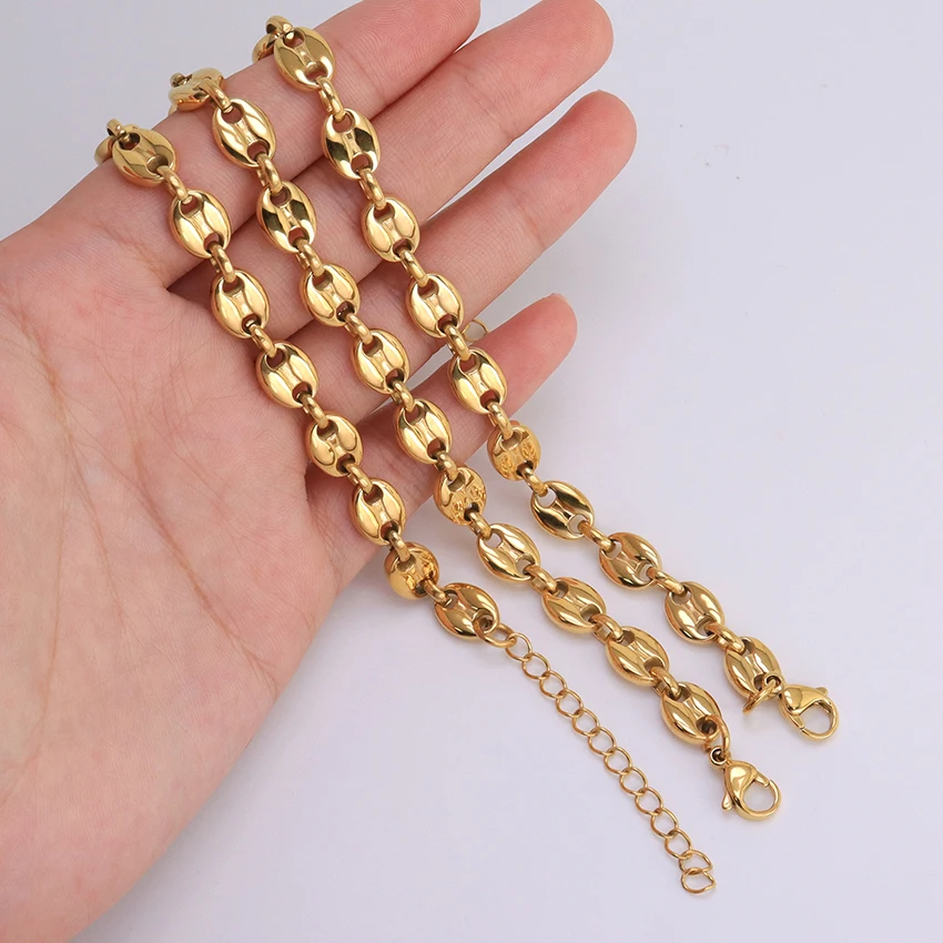 thumbnail image 2 of 7-40 Inch 316L Stainless Steel Hollow Out Coffee Bean Bead Chain Necklace 2 of 5