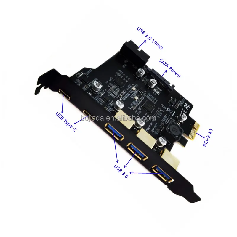 5 Usb 3.0 Connector 3 X Type-a + 2 X Type-c To Pci-e 1x Pci Express X1  Expansion Riser Card With Sata15pin Port - Buy 5 Usb 3.0 Connector 3 X  Type-a + 