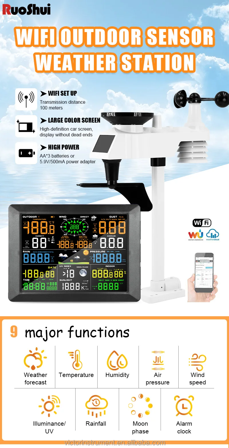 Digital Weather Station 0310 Uv Index Type 9 In 1 Big Screen Indoor And