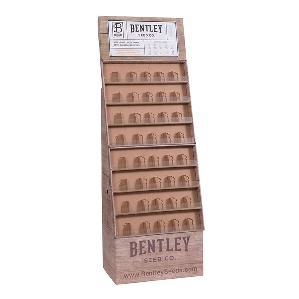 Custom Corrugated Cardboard Vegetable Seed Packet Display Racks Countertop Style Display Stand