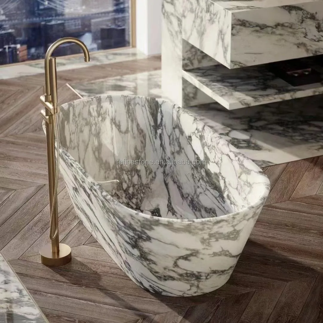 Luxury Free Standing Italian Arabescato White Marble Bathtub Buy