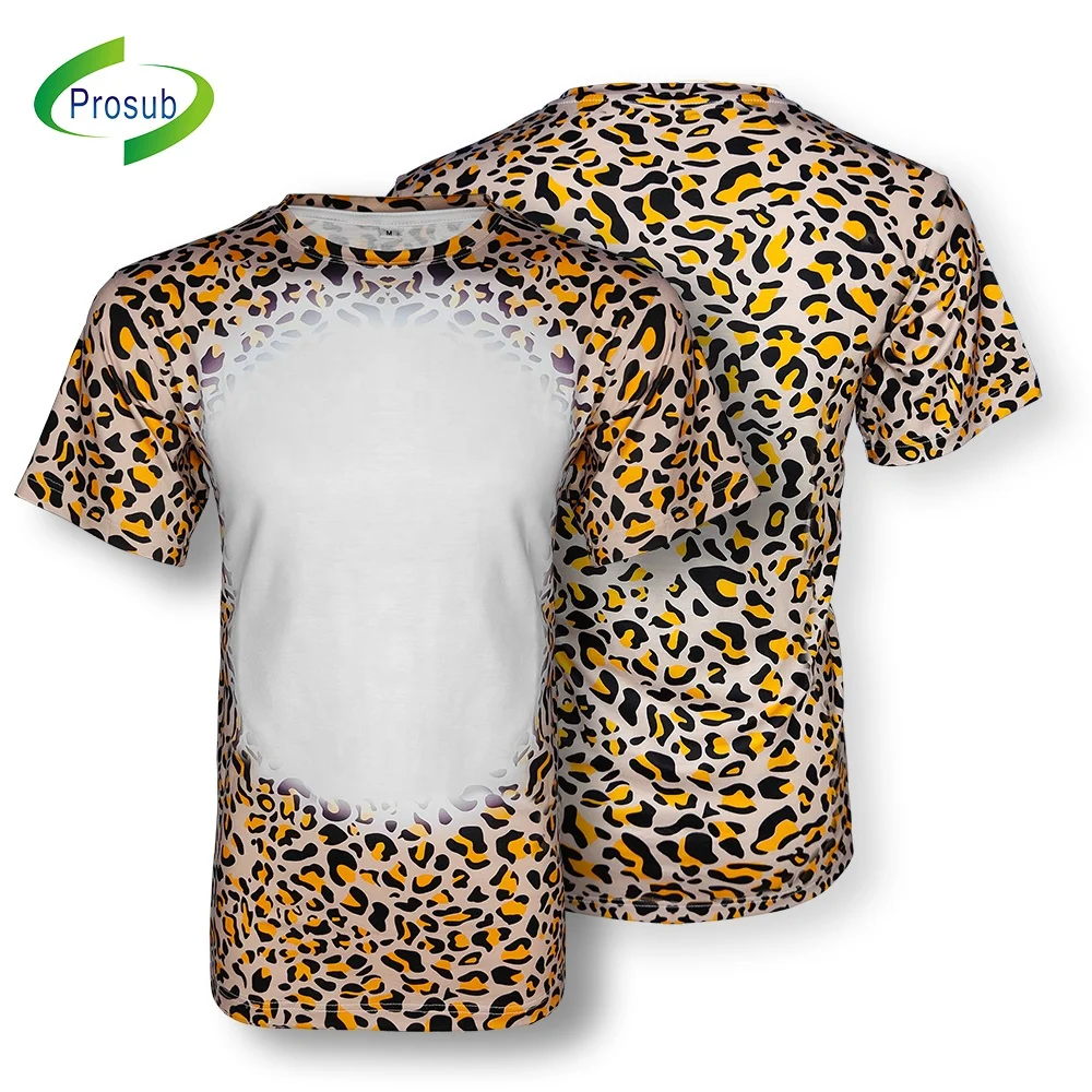Prosub Wholesale Unisex Sublimation T Shirts 200g Polyester Leopard Print Faux Bleached Tshirts 1181