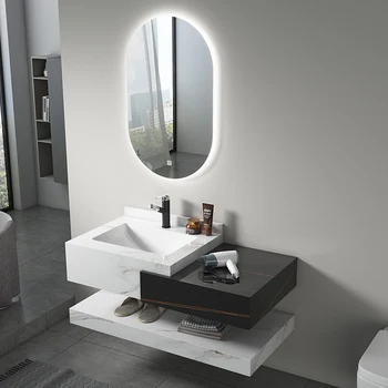 New Modern bathroom vanity white Rock plate mirror cabinet smart hd bathroom cabinet for hotel