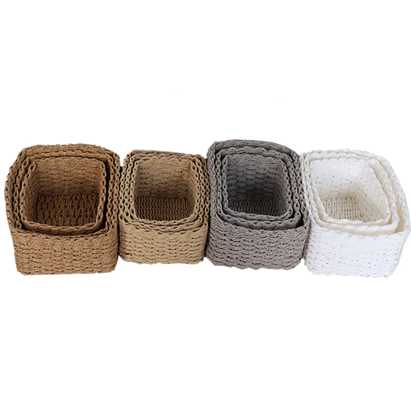 Home Set of 3 Square Paper Rope Storage Basket| Alibaba.com