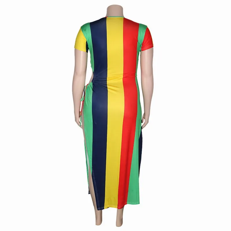 2021 new trendy Dresses women clubwear 4XL contrast color striped summer plus size sexy split maxi dress