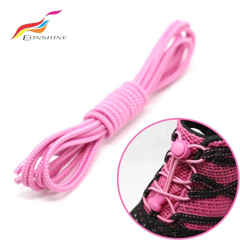 Safety Reflective 40"  No Tie Round Plastic Fastening Lock System Elastic Shoe Laces with Clip for Kids