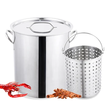 DaoSheng Commercial Large capacity 36QT Stock Pot Cooking Pot Cookware Stainless Steel Crawfish Basket With Perforated Basket