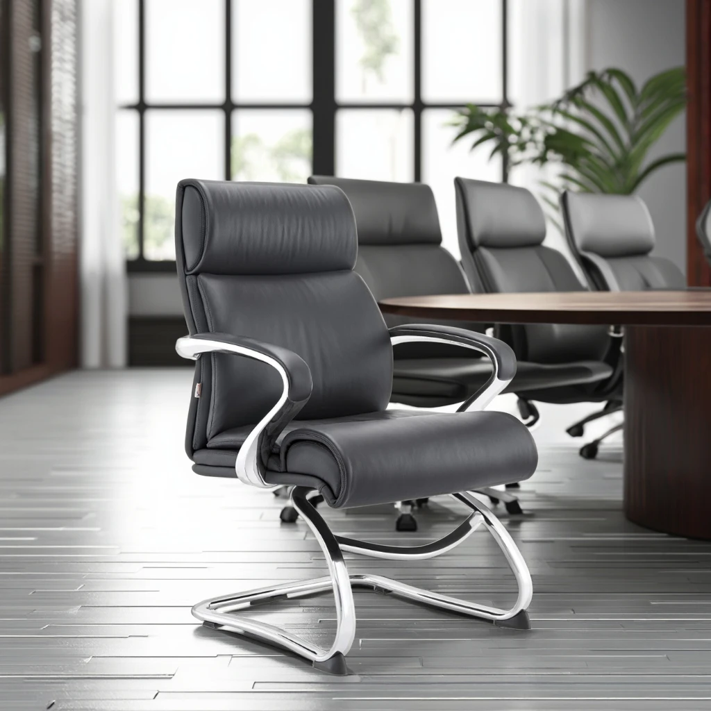 Executive Style Curved Frame Chair Aluminum Decorative Elements Corporate Office Furniture 6