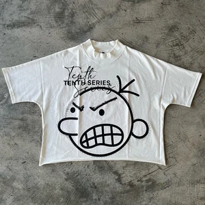 Hot Selling Summer Short Sleeve Unisex Oversized T Shirts Custom Screen Printed Men Embroidery logo Raw Hem Boxy Cropped t Shirt