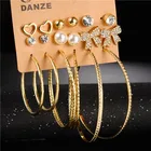 Exaggerated pearl hoop earrings set 9 pairs of board frosted earrings with diamond studs