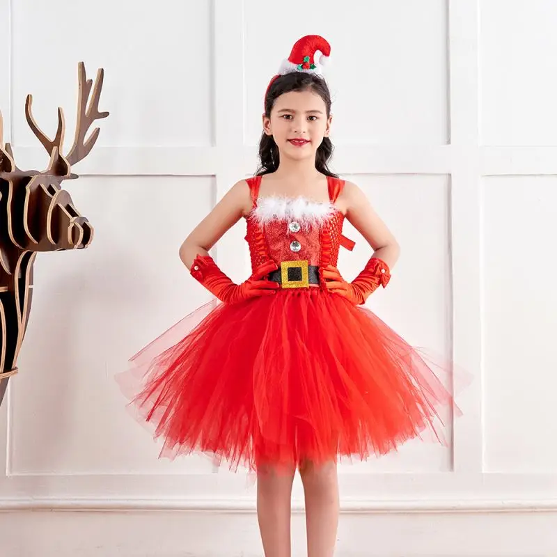 2024 Hot Sale Kids Holiday Party Tutu Dress With Headwear Girls Santa Claus  Clothes Children Christmas Red Dress| Alibaba.com
