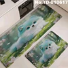 Cute Mint Green Pomeranian Puppy Forest Cartoon Kitchen Rug Set