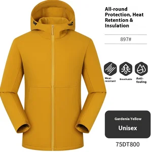 Autumn Winter Waterproof Soft Shell Hooded Sports Jacket Fleece Lining Coated Fabric Sports Coat for Men Zipper Closure