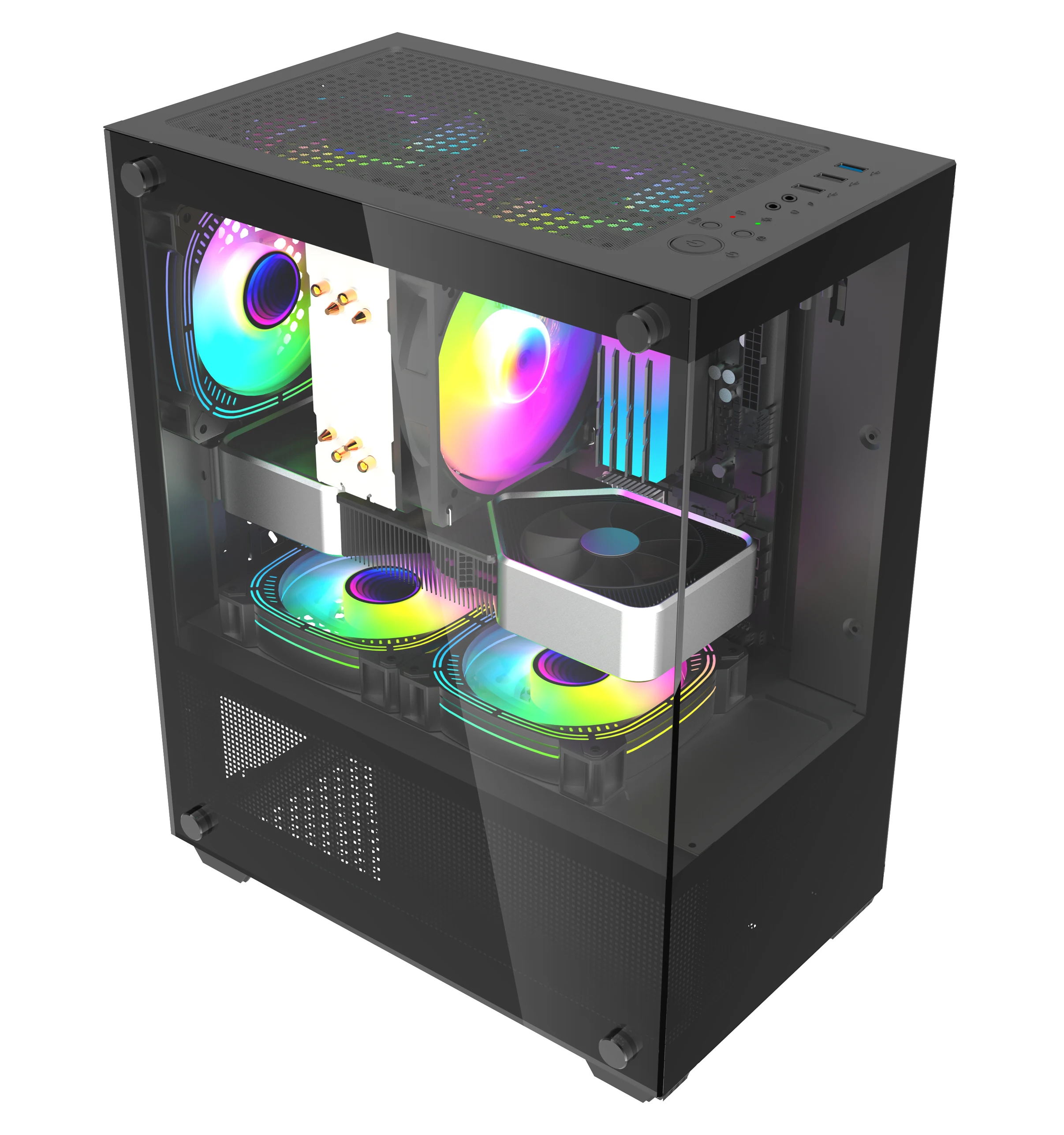 Atx Pc with Fan Colourful  Plexiglass Horizontal Cooled  Cpu Cabinet Dustproof Gaming Computer Pc case