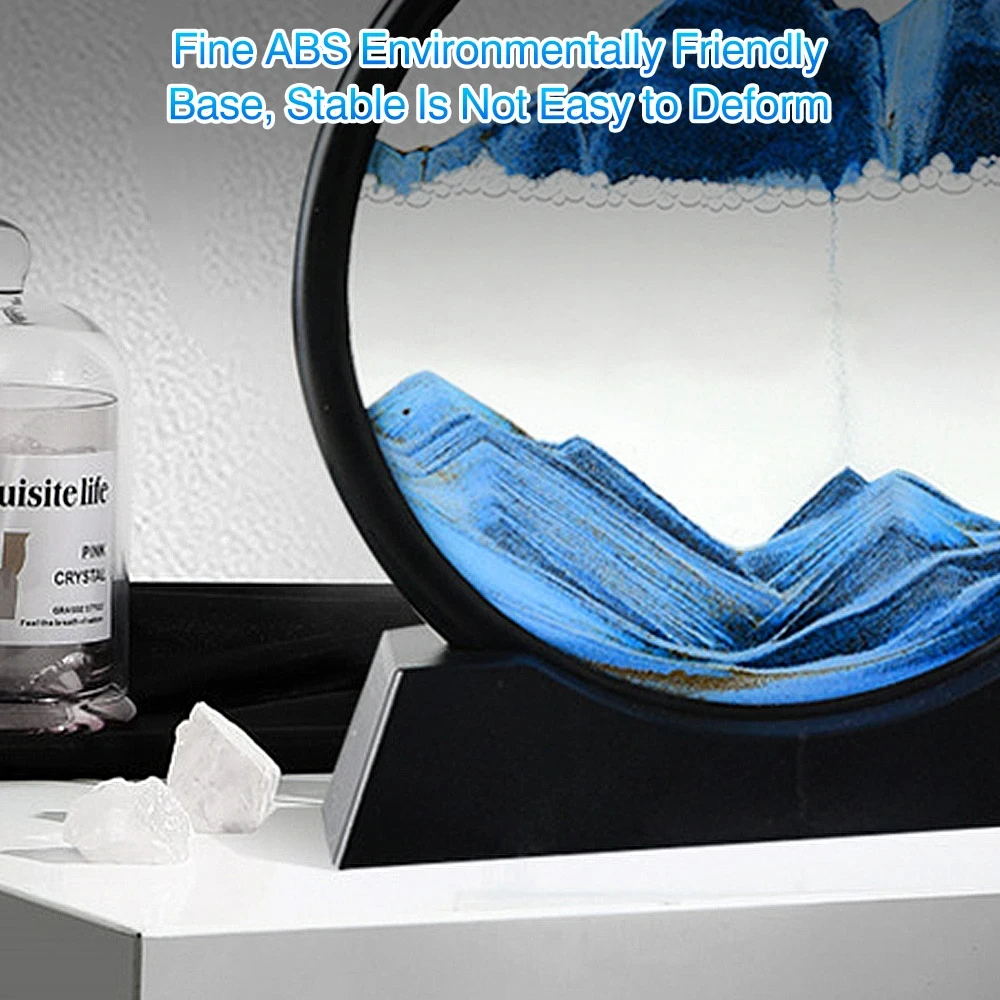 7/12inch Moving 3D Art Picture Round Glass Hourglass Deep Sea Sandscape in Motion Display Flowing Sand Frame for Home Decor 2