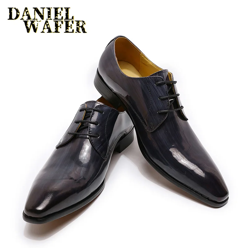 Zapatos de charol de lujo para hombre, calzado Formal con cordones Oxford,  para fiesta de negocios, color negro