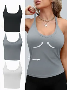3Pcs Sports Tank Top Breathable High Elastic Nylon Seamless Camisole Women's Fitness Outdoor Wear