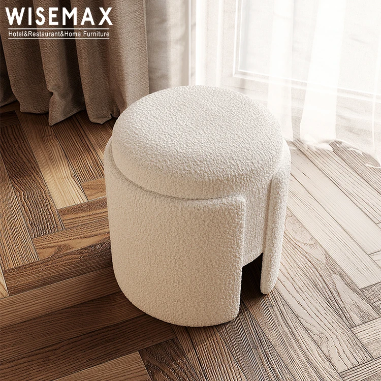 WISEMAX FURNITURE Nordic Style Teddy Fabric Sponge Soft Ottoman Stool Salon Dressing Room Furniture Boucle Chair