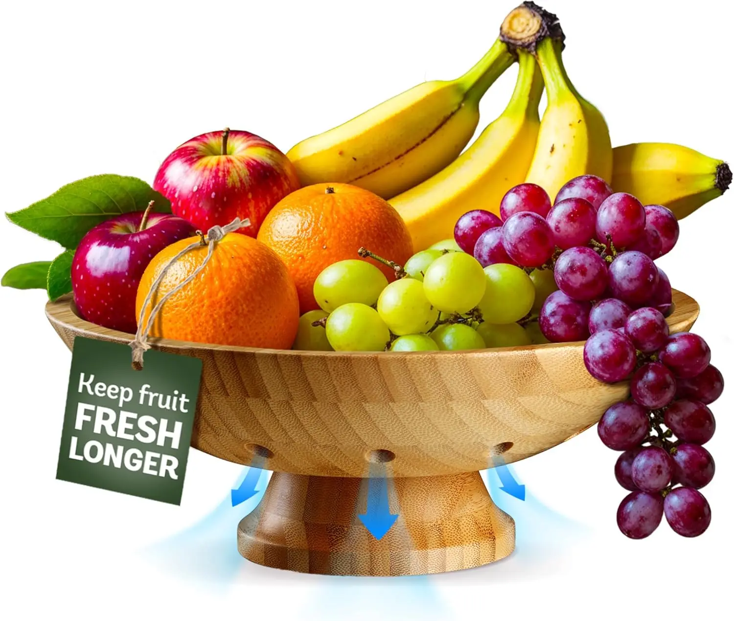 Large Modern Serving Bowl Wooden Fruit Salad Bowl with Elegant Pedestal for Kitchen Counter Dining Table Entryway Home Decor