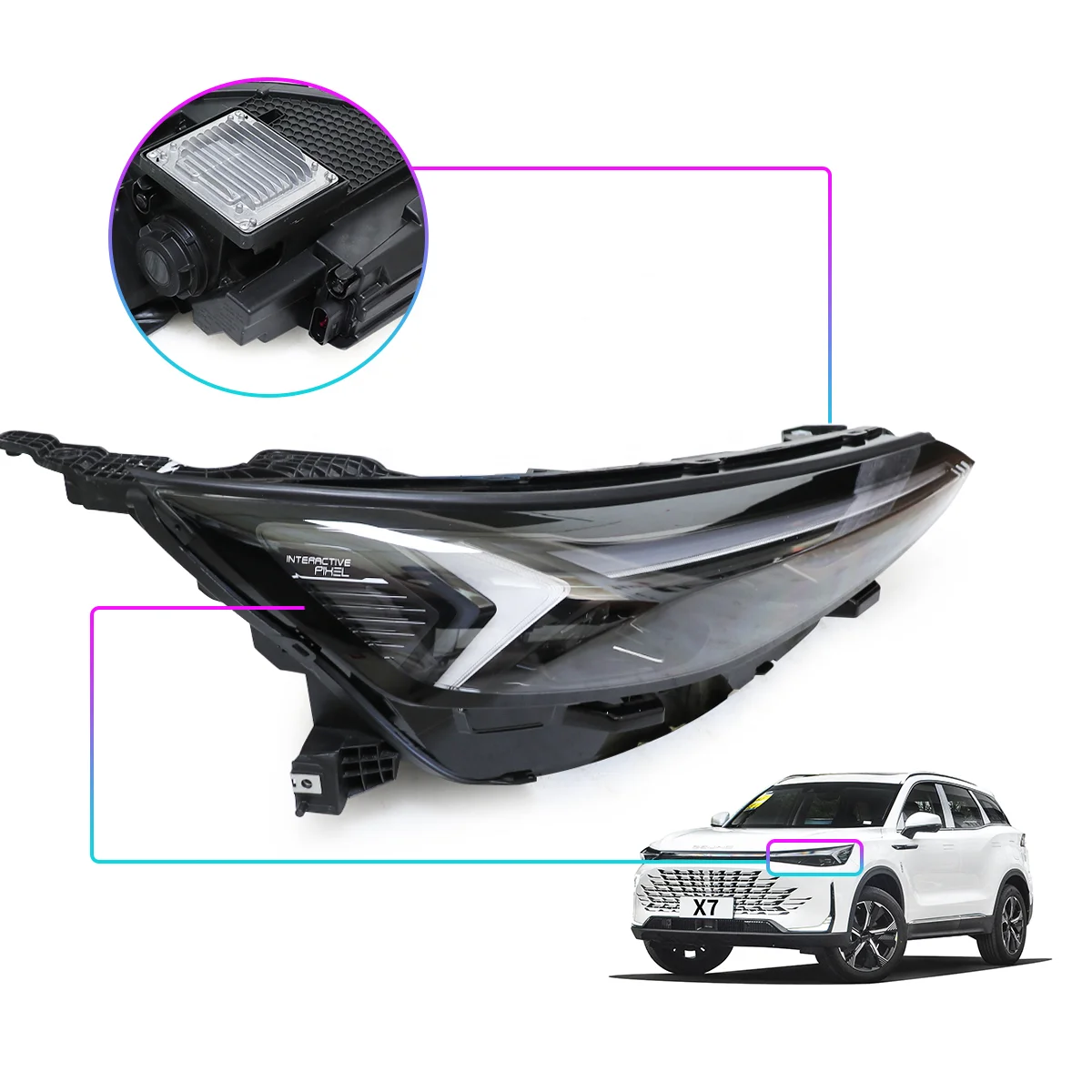 For BAIC BEIJING 2023 2024 X7 Front Combination Lamp Assembly Front Bumper Headlights High and Low Beam Headlights LED Lighting