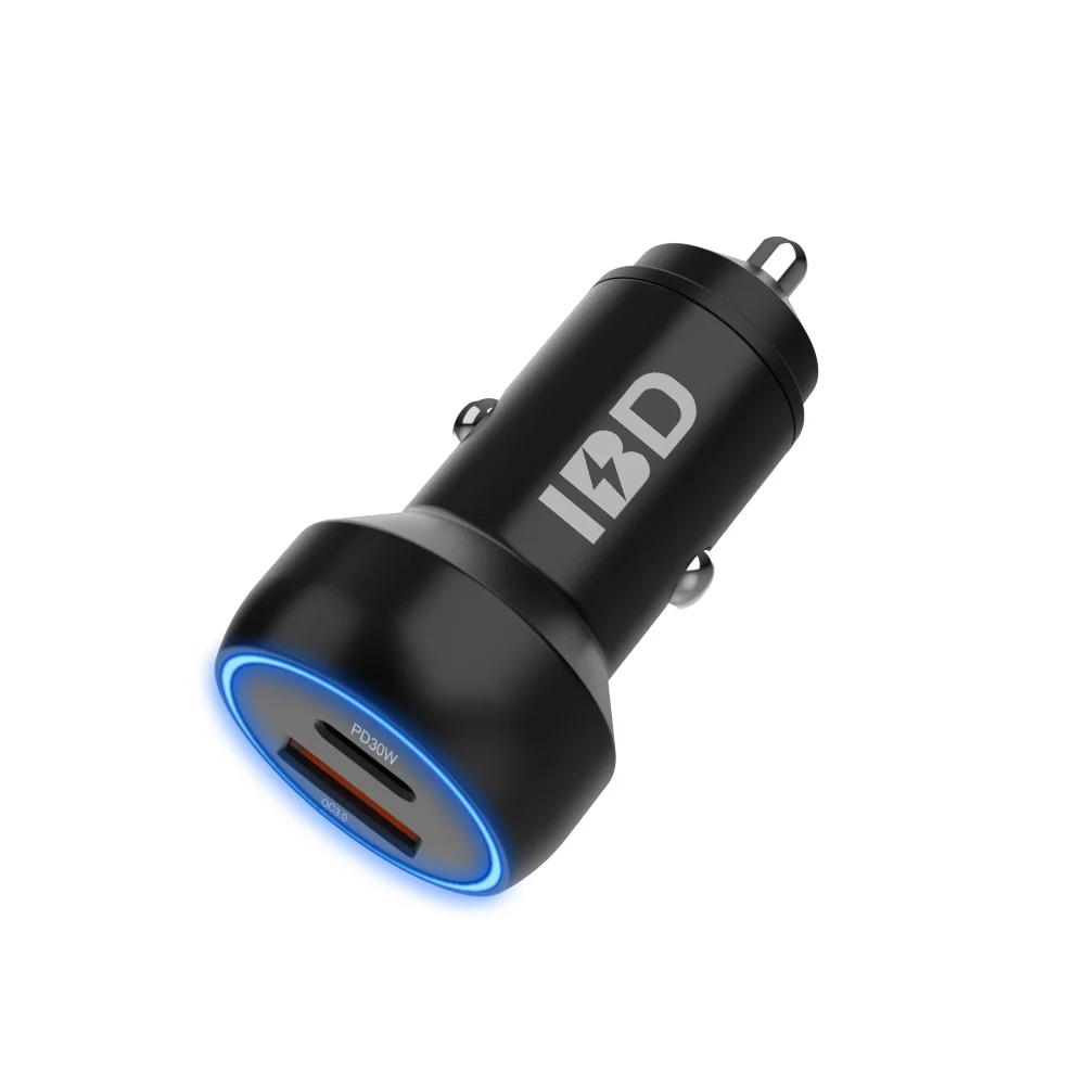 Высококачественное универсальное автомобильное зарядное устройство IBD с 2 USB-портами на 48 Вт QC3.0 18 Вт PD 30 Вт, зарядное устройство для мобильного телефона с индивидуальным логотипом, металлический дизайн