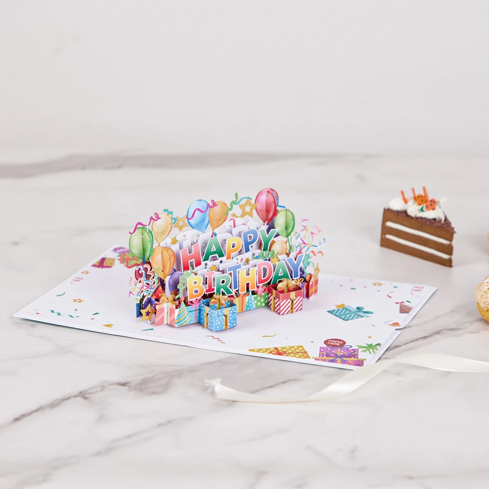 High quality led lights music 3d pop up gift cards happy birthday