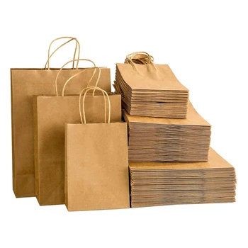 Custom Printed Wholesale Kraft Paper Shopping Bags packaging Recycled Shopping Lunch paper bag with handle