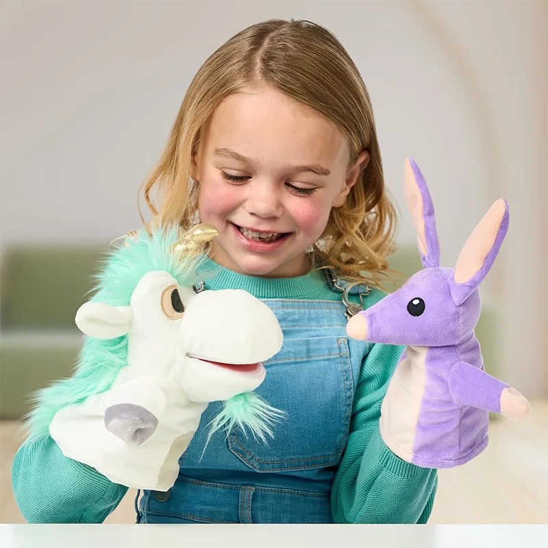 Factory Price Wholesale Early Learning Children Plush Stuffed Toy Hand Puppet Children Bob Bilby and Unicorse Plush Puppets