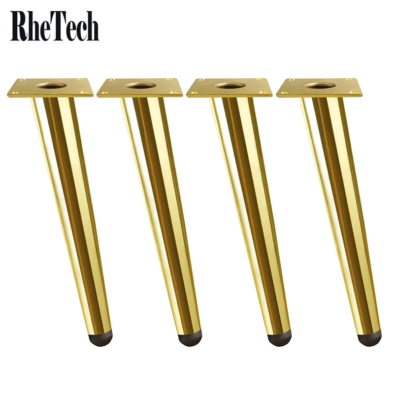 Vintage Mid Century Modern Metal Gold Brass Oblique Tapered Furniture