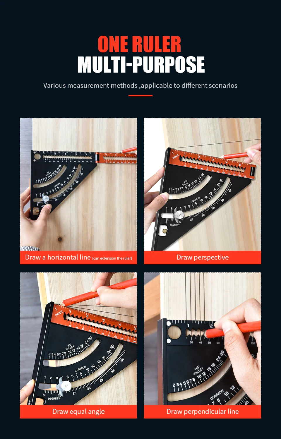 7 Inch Folding Triangle Ruler,Multi-angle Measurement Aluminium Alloy ...