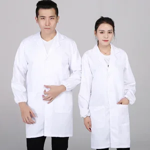Customizable White Long Sleeve Spandex Lab Coat for Food Factory Dust-Proof Workshop Labor Protection Protective Work Clothes