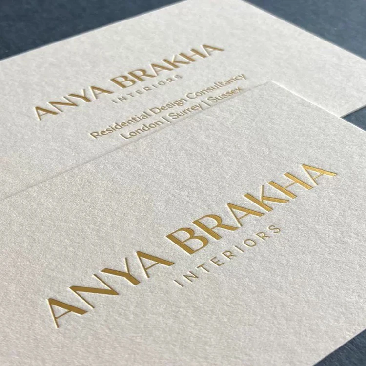 Custom Design and Thickness Embossed Concave  Gold Foil Luxury Cotton Velvet Paper Business Card Thank You Card