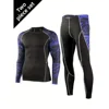 Traje estampado negro y azul (top de manga larga y pantalón)