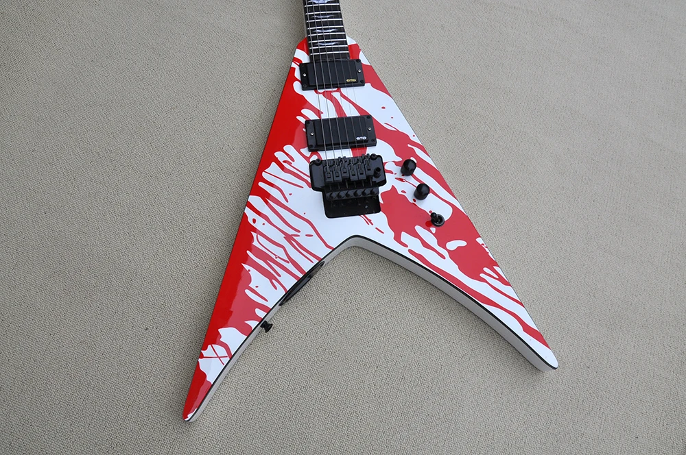 フライングVエレキギター6弦弦楽器レッドステッカーパターンギター