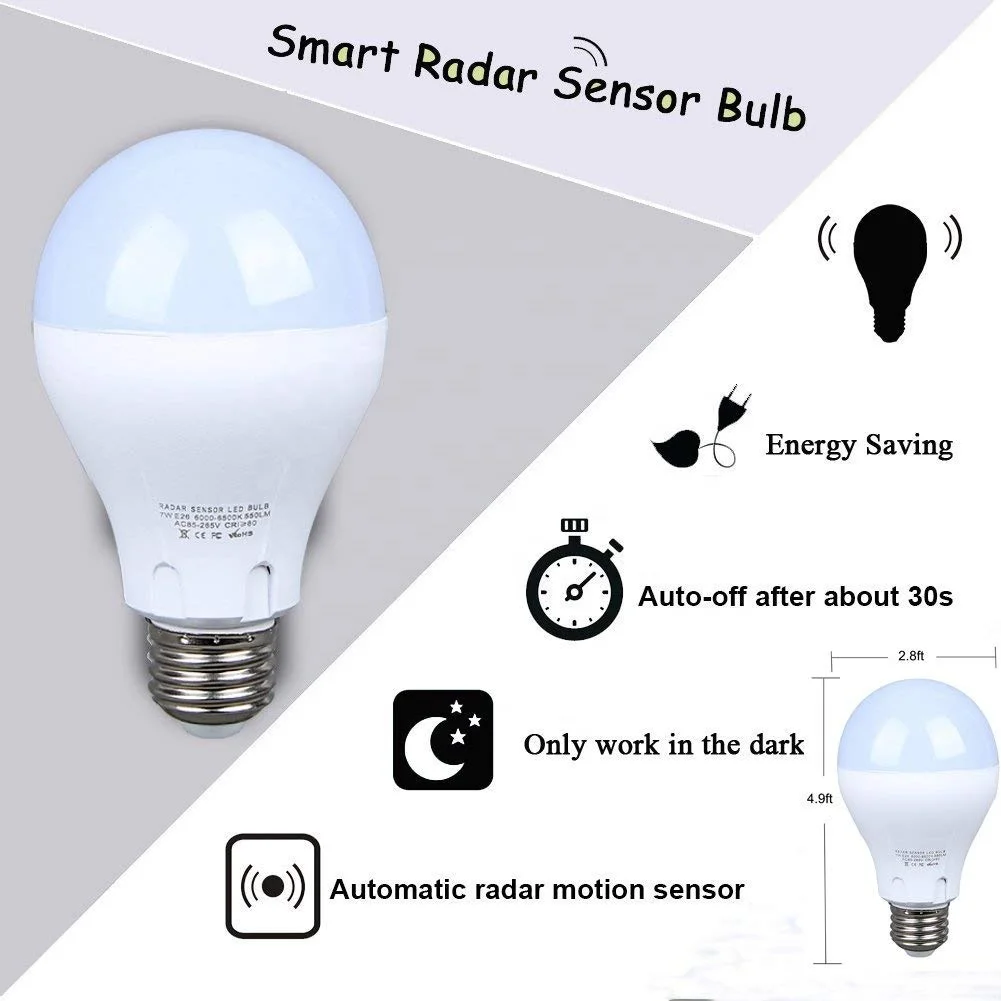 Bombillas Sensor Movimiento Bombilla LED Globo Con Sensor De Movimiento - E27/B22, 10W, Ahorro Energ&iacute;a, Autom&aacute;tica Bombilla Sensor Movimiento