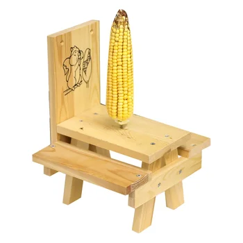 Factory wholesale personalized solid pine wood wild animal food feeder with Seat Corn Cob Holder picnic table squirrel feeder