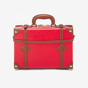 Wholesale Mens Red Retro Vintage Travel Luxury PU Leather Suitcase